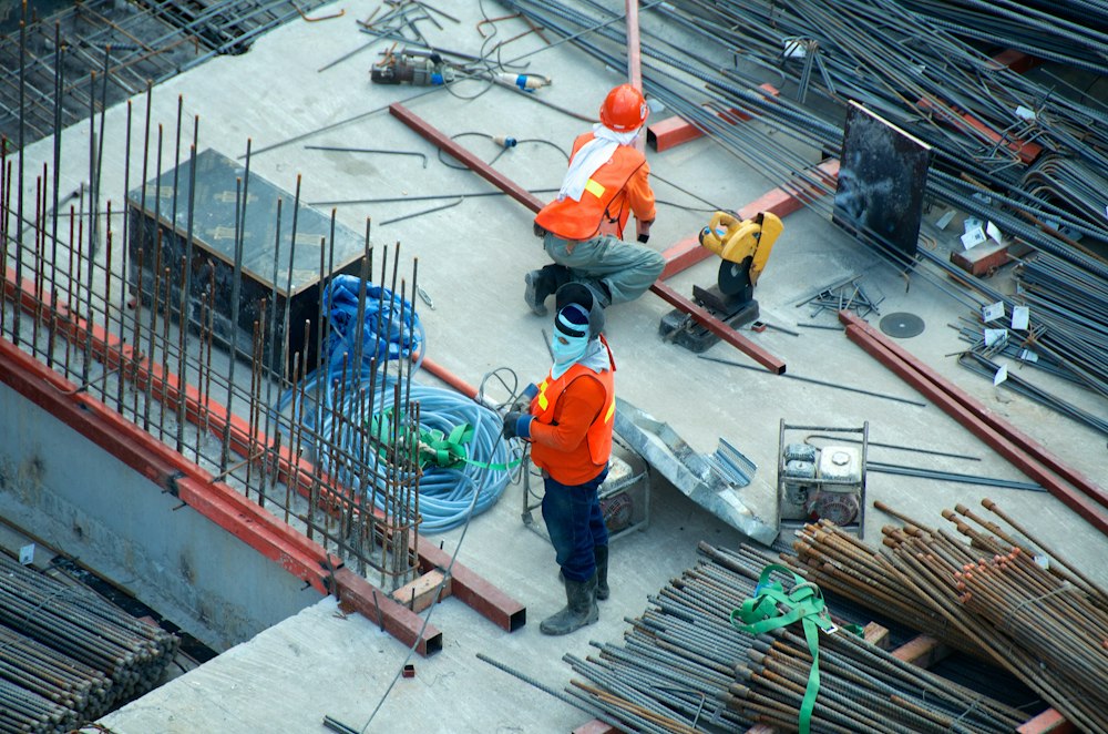 Construction crew working on a rebar deck